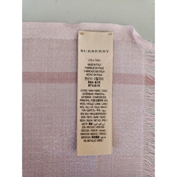 Burberry Lightweight Giant Check Wool Silk Viscose Scarf 84.6'' x 27.6'' Pink - Picture 8 of 16